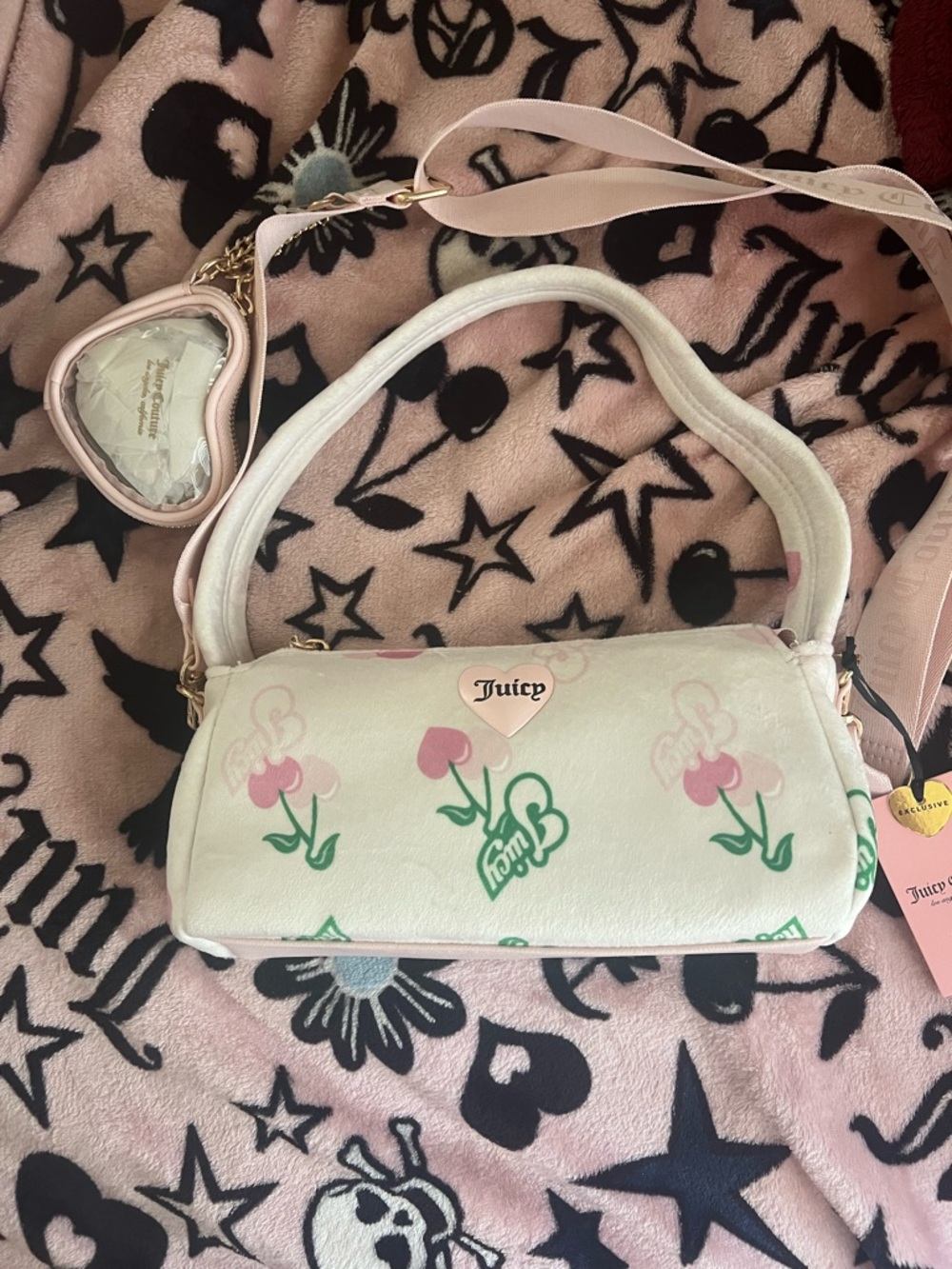 Juicy Couture Cream and Pink Cherry Shoulder Bag